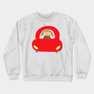 Girl driving in a red car. Interesting design, modern, interesting drawing. Hobby and interest. Concept and idea. Crewneck Sweatshirt